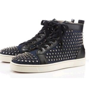 CHRISTIAN LOUBOUTIN ALL SPIKED LOUIS DENIM SNEAKERS SIZE 45